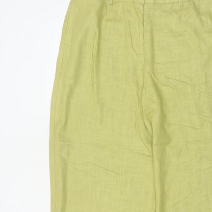 Marks & Spencer Women Green Linen Blend Wide Leg Trousers UK 16