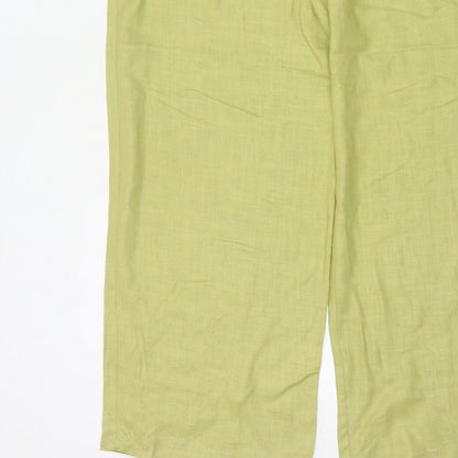 Marks & Spencer Women Green Linen Blend Wide Leg Trousers UK 16