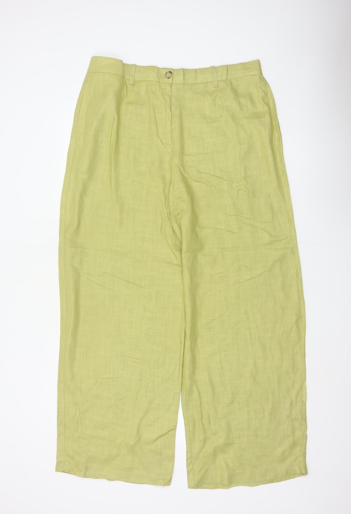Marks & Spencer Women Green Linen Blend Wide Leg Trousers UK 16