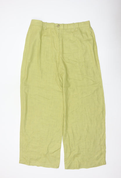 Marks & Spencer Women Green Linen Blend Wide Leg Trousers UK 16
