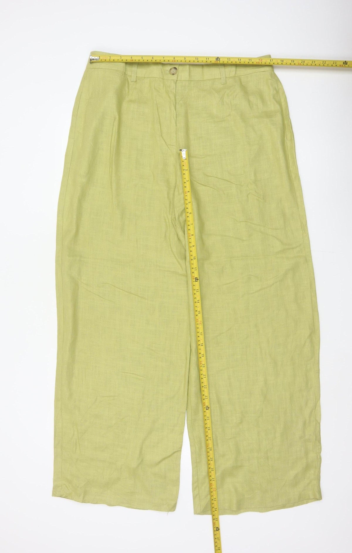 Marks & Spencer Women Green Linen Blend Wide Leg Trousers UK 16