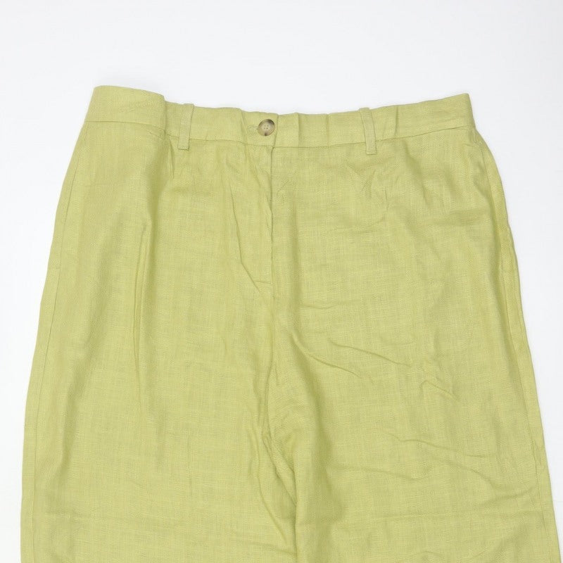 Marks & Spencer Women Green Linen Blend Wide Leg Trousers UK 16