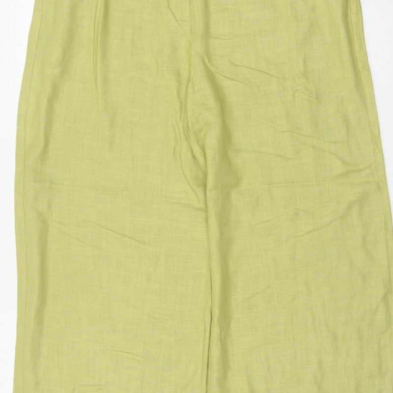 Marks & Spencer Women Green Linen Blend Wide Leg Trousers UK 16