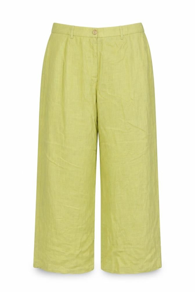 Marks & Spencer Women Green Linen Blend Wide Leg Trousers UK 16