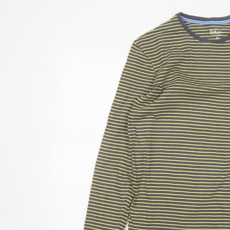 Boden Women’s Grey Yellow Striped XS Basic Long Sleeve Cotton T-Shirt