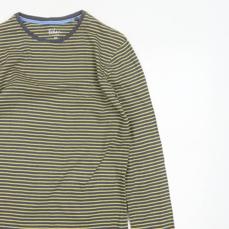 Boden Women’s Grey Yellow Striped XS Basic Long Sleeve Cotton T-Shirt
