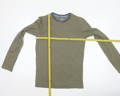 Boden Women’s Grey Yellow Striped XS Basic Long Sleeve Cotton T-Shirt