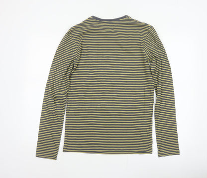 Boden Women’s Grey Yellow Striped XS Basic Long Sleeve Cotton T-Shirt