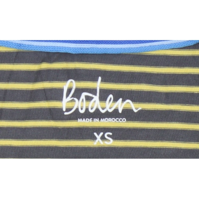 Boden Women’s Grey Yellow Striped XS Basic Long Sleeve Cotton T-Shirt