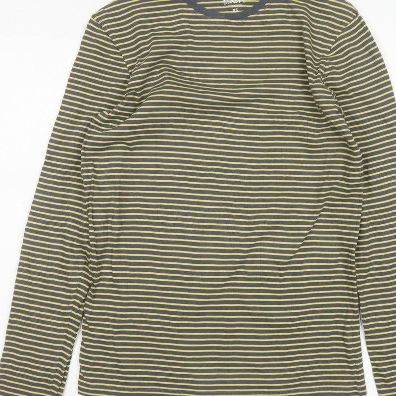 Boden Women’s Grey Yellow Striped XS Basic Long Sleeve Cotton T-Shirt
