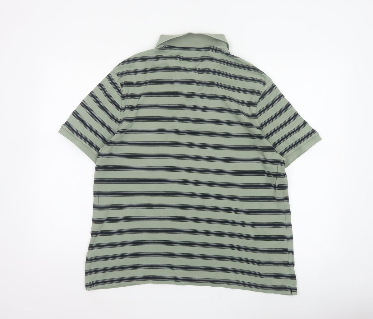 Marks and Spencer Men’s Green Striped Cotton Polo Shirt L Short Sleeve