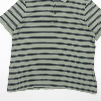 Marks and Spencer Men’s Green Striped Cotton Polo Shirt L Short Sleeve