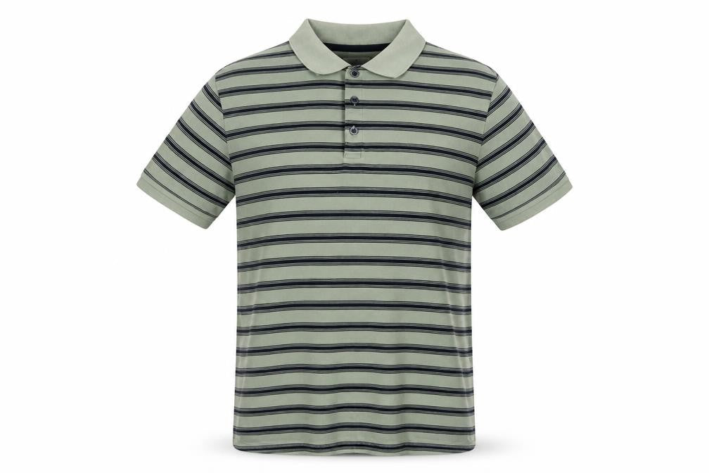 Marks and Spencer Men’s Green Striped Cotton Polo Shirt L Short Sleeve
