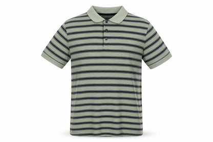 Marks and Spencer Men’s Green Striped Cotton Polo Shirt L Short Sleeve