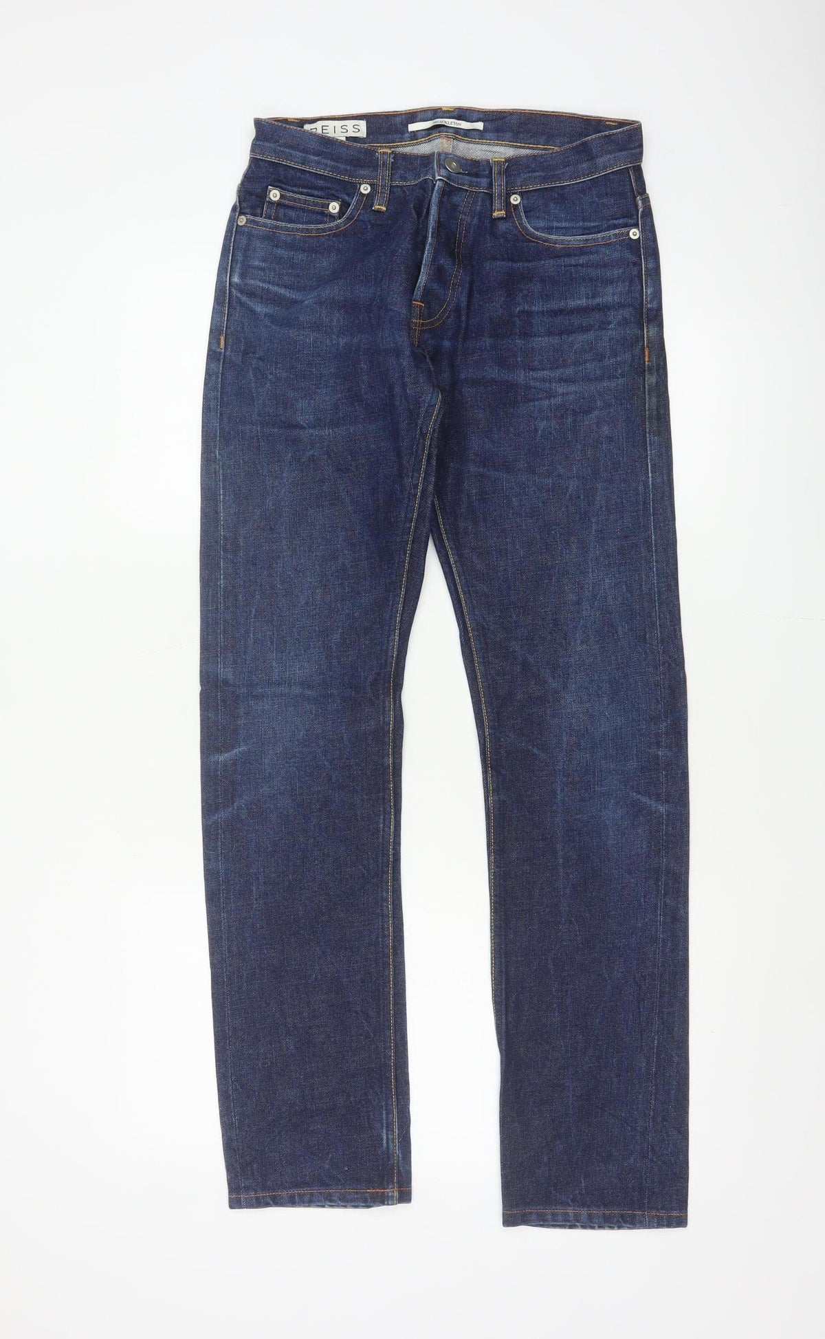 Reiss Men’s Blue 28 Straight Dark Wash 100% Cotton 5-Pocket Jeans