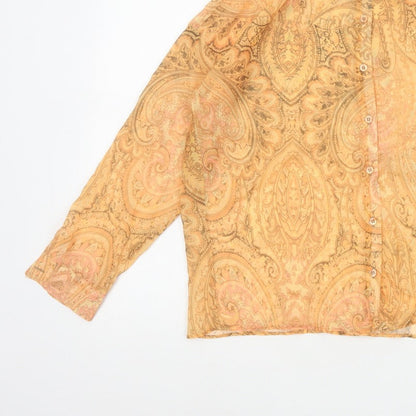 ASOS Women Orange UK 4 Paisley Sheer Long Sleeve Button-Up Blouse