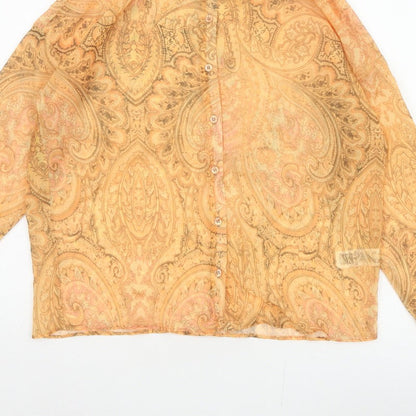 ASOS Women Orange UK 4 Paisley Sheer Long Sleeve Button-Up Blouse