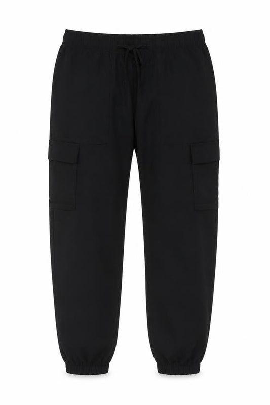 Front view of Marks & Spencer Men Black XL Cotton Stretch Cargo Jogger Trousers