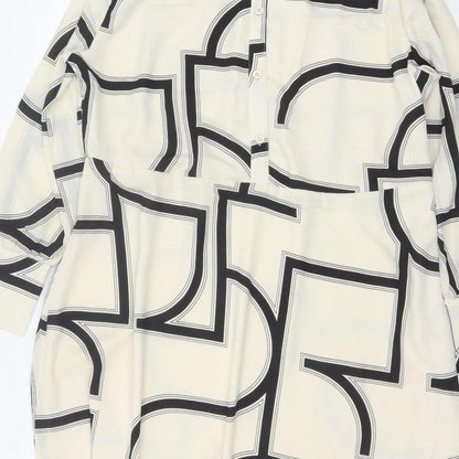 H&M Women Ivory Black Geometric Shirt Dress XL Long Sleeve