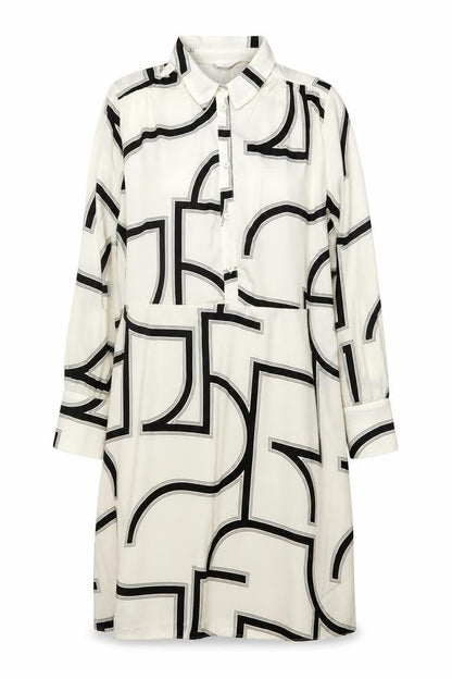 H&M Women Ivory Black Geometric Shirt Dress XL Long Sleeve