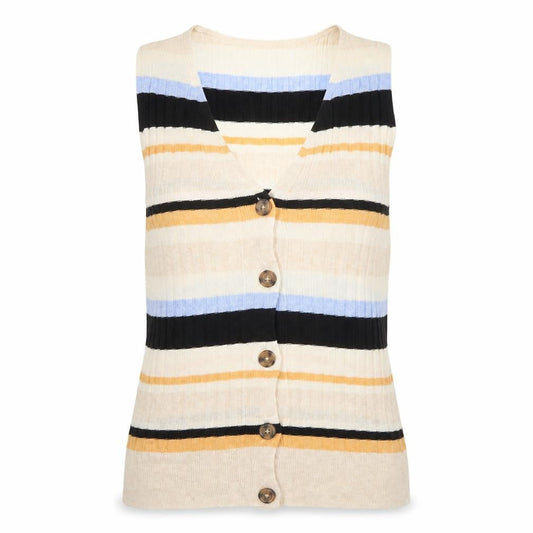 M&S Women Multicoloured UK 12 Striped V-Neck Linen Blend Tank Top