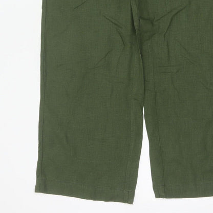 Next Women Green UK 12R High Rise Cropped Linen Blend Trousers
