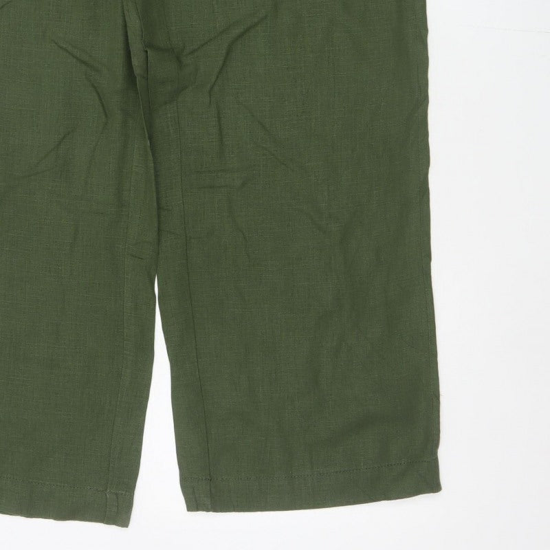 Next Women Green UK 12R High Rise Cropped Linen Blend Trousers