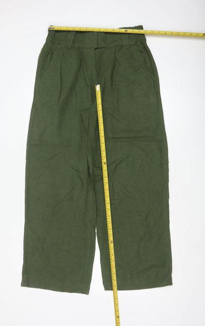 Next Women Green UK 12R High Rise Cropped Linen Blend Trousers