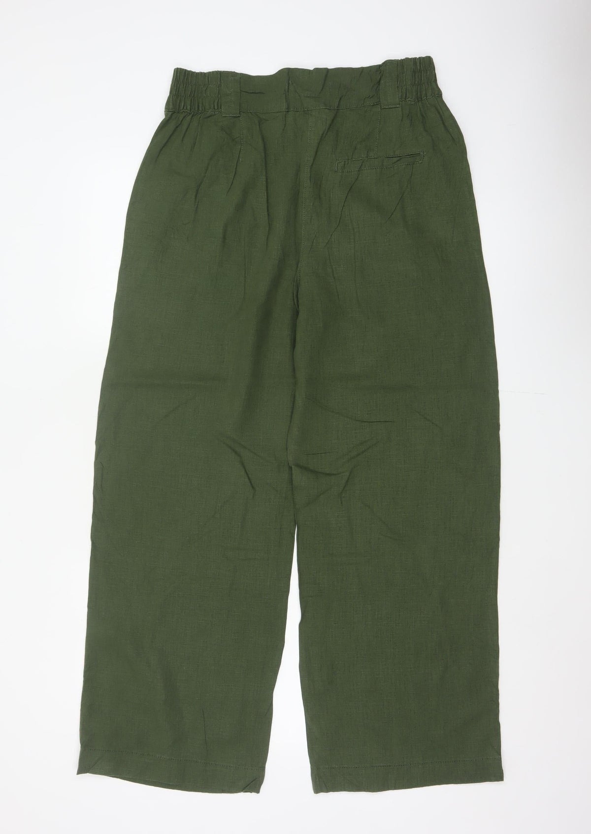 Next Women Green UK 12R High Rise Cropped Linen Blend Trousers