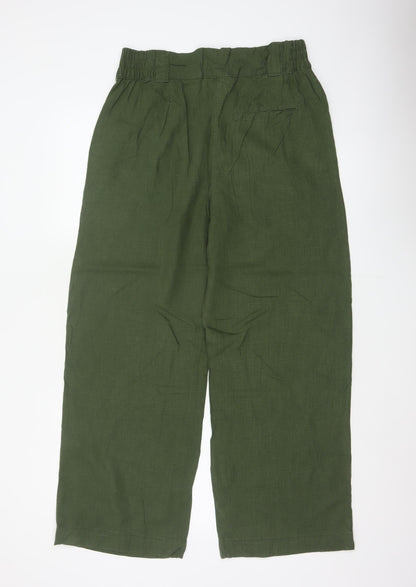 Next Women Green UK 12R High Rise Cropped Linen Blend Trousers