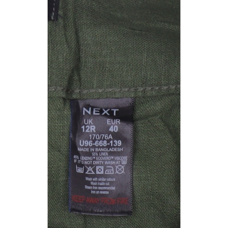 Next Women Green UK 12R High Rise Cropped Linen Blend Trousers