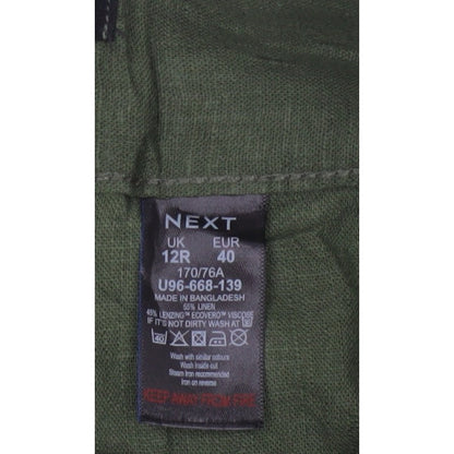 Next Women Green UK 12R High Rise Cropped Linen Blend Trousers