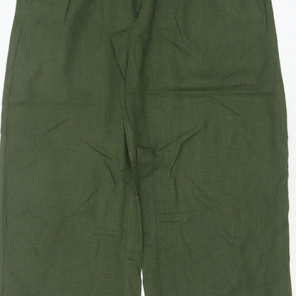 Next Women Green UK 12R High Rise Cropped Linen Blend Trousers