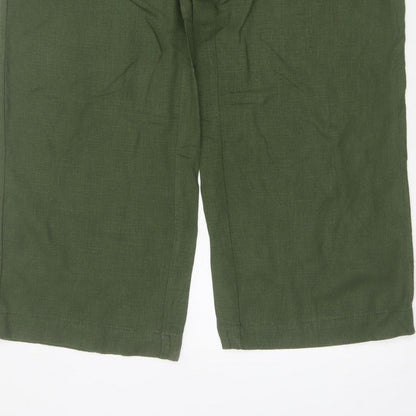 Next Women Green UK 12R High Rise Cropped Linen Blend Trousers