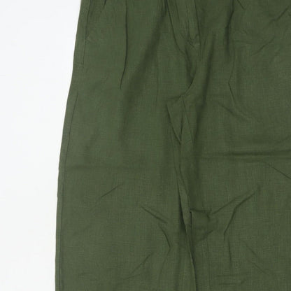 Next Women Green UK 12R High Rise Cropped Linen Blend Trousers