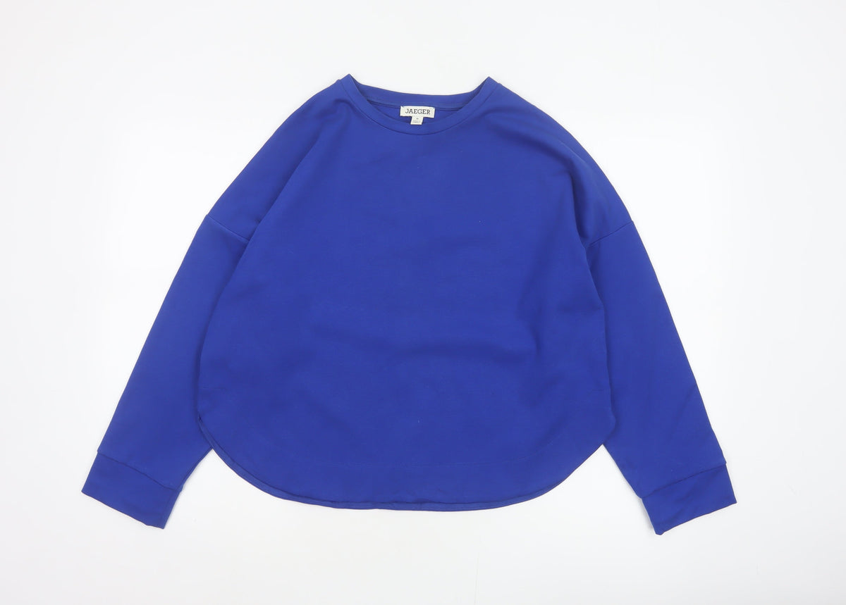 Jaeger Women Blue UK 10 Basic Crew Neck Long Sleeve Jersey Top