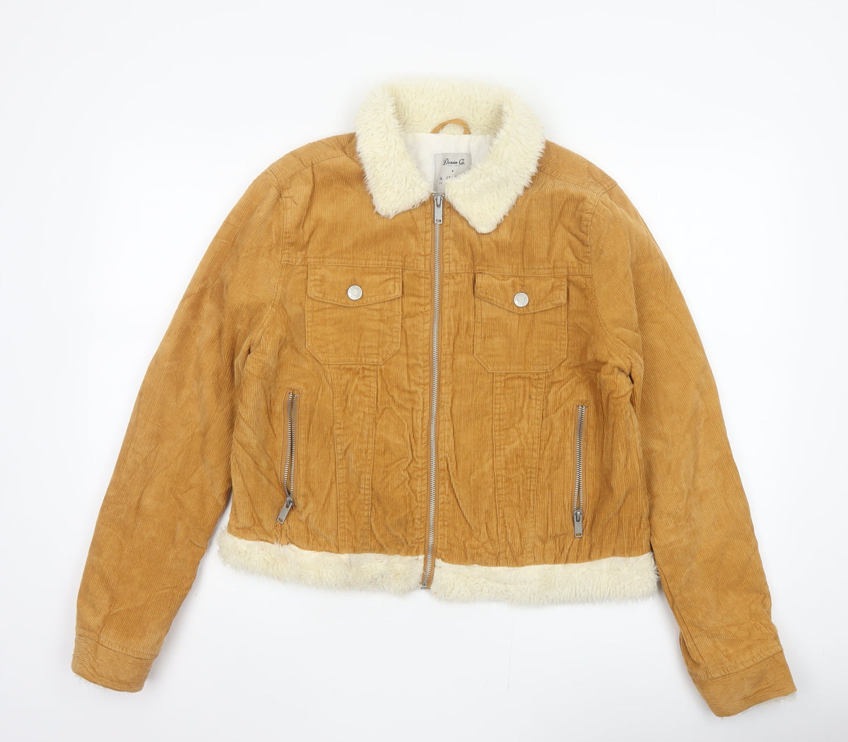 Denim Co. Women’s Brown Corduroy Faux Fur Trim Cropped Jacket UK 14