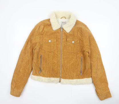 Denim Co. Women’s Brown Corduroy Faux Fur Trim Cropped Jacket UK 14