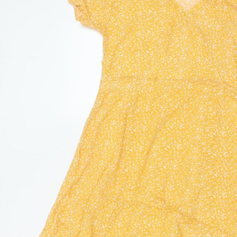 Indi & Cold Women Yellow M Long A-Line Floral V-Neck Viscose Dress