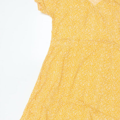 Indi & Cold Women Yellow M Long A-Line Floral V-Neck Viscose Dress