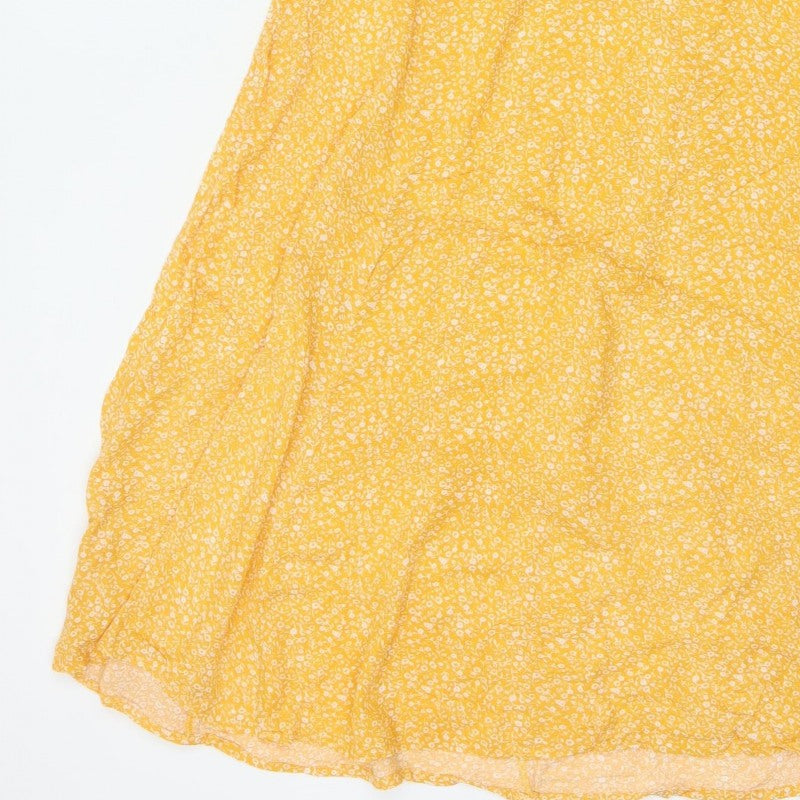 Indi & Cold Women Yellow M Long A-Line Floral V-Neck Viscose Dress