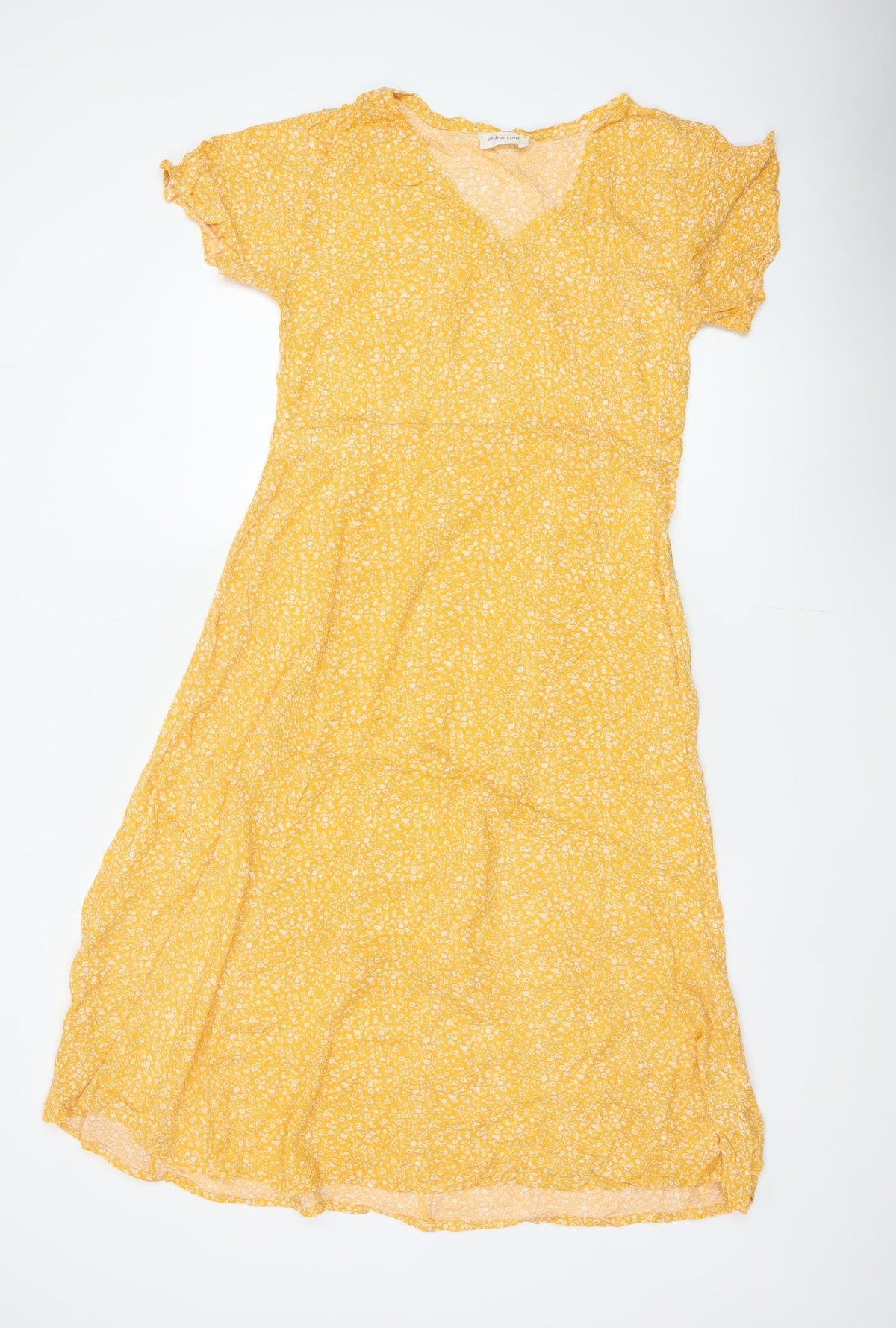 Indi & Cold Women Yellow M Long A-Line Floral V-Neck Viscose Dress