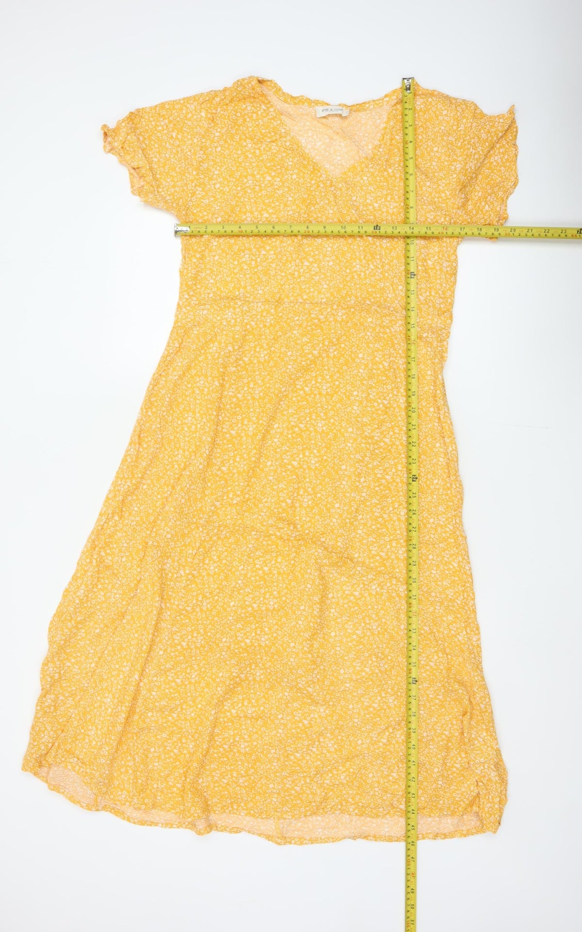 Indi & Cold Women Yellow M Long A-Line Floral V-Neck Viscose Dress