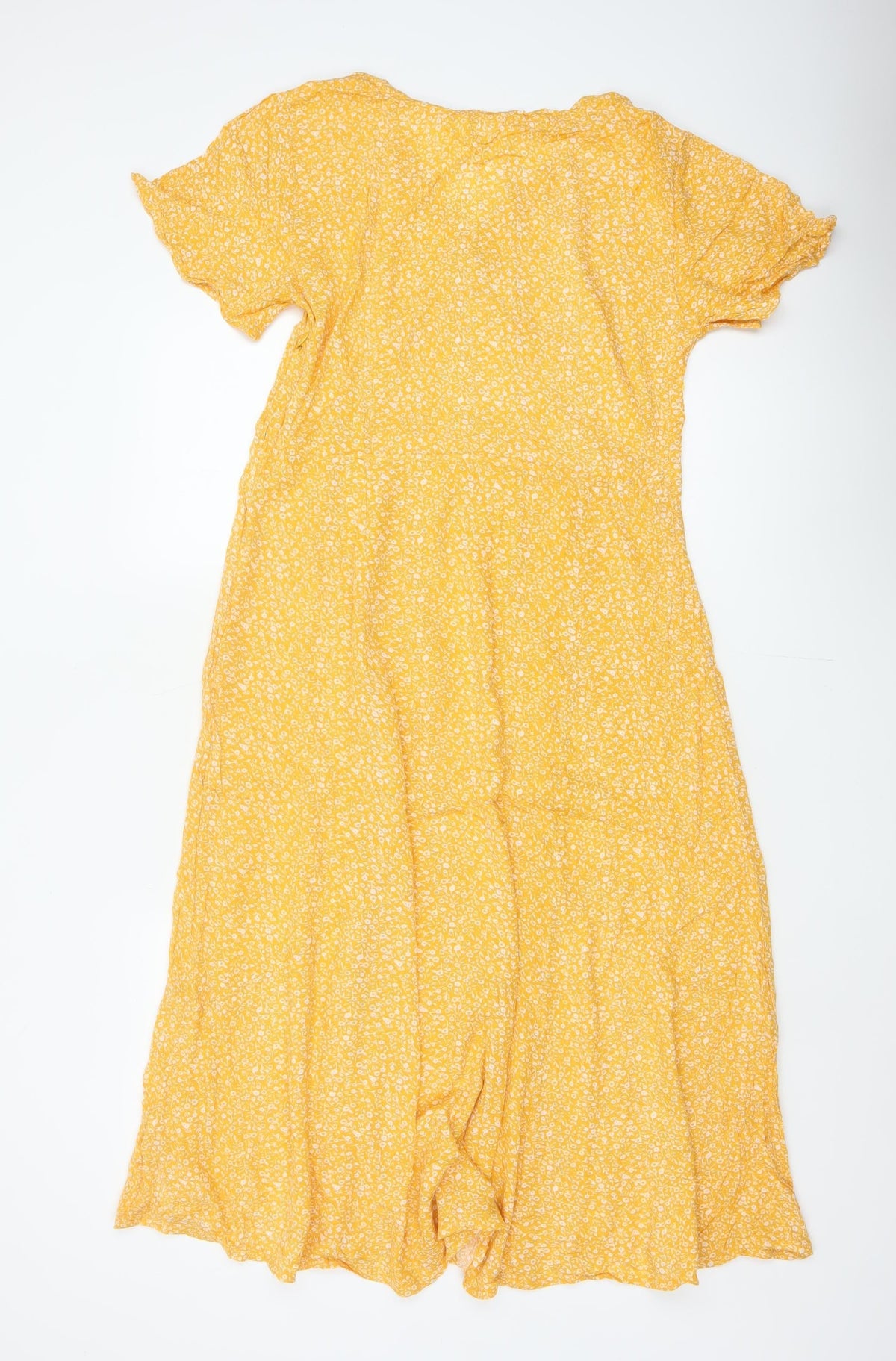 Indi & Cold Women Yellow M Long A-Line Floral V-Neck Viscose Dress
