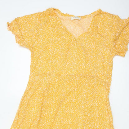 Indi & Cold Women Yellow M Long A-Line Floral V-Neck Viscose Dress