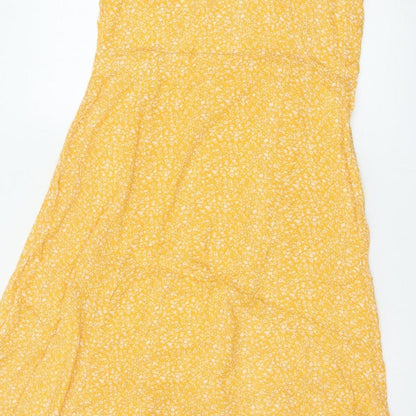 Indi & Cold Women Yellow M Long A-Line Floral V-Neck Viscose Dress