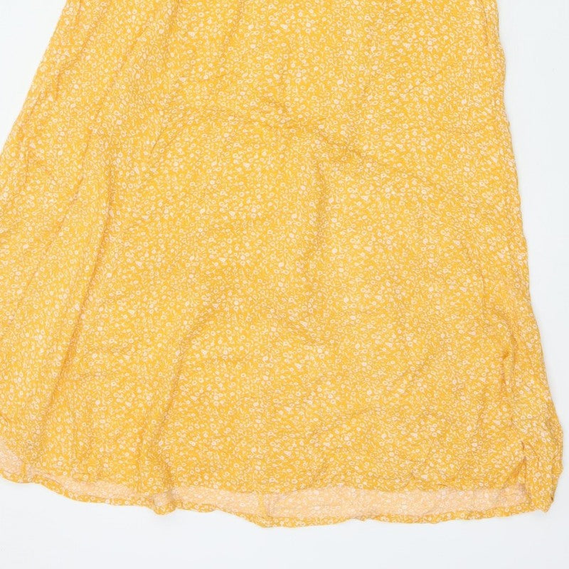 Indi & Cold Women Yellow M Long A-Line Floral V-Neck Viscose Dress