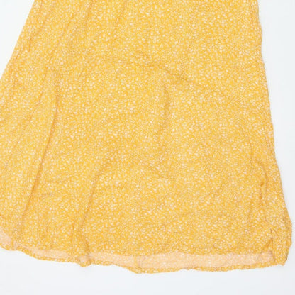 Indi & Cold Women Yellow M Long A-Line Floral V-Neck Viscose Dress