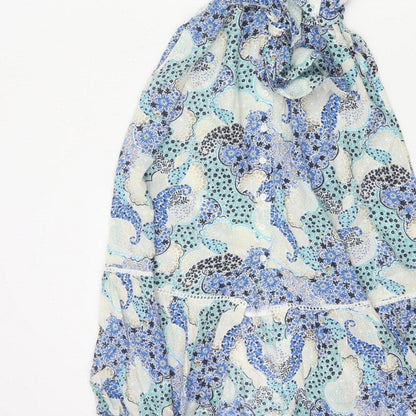 Marks and Spencer Women Blue Paisley Size 8 Midi Shirt Dress Belted