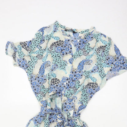 Marks and Spencer Women Blue Paisley Size 8 Midi Shirt Dress Belted